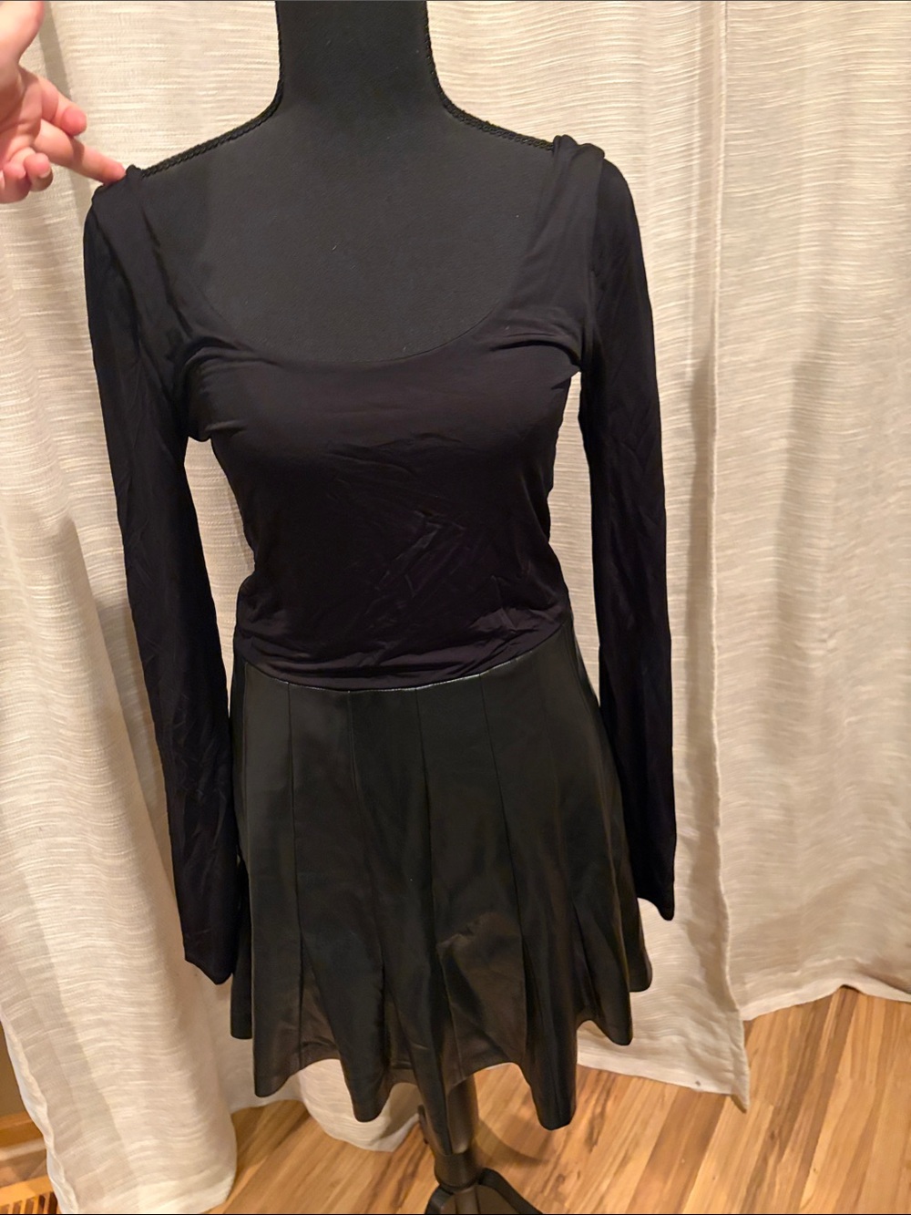 Alice + Olivia Black Faux-Leather Circle Skater Skirt Dress